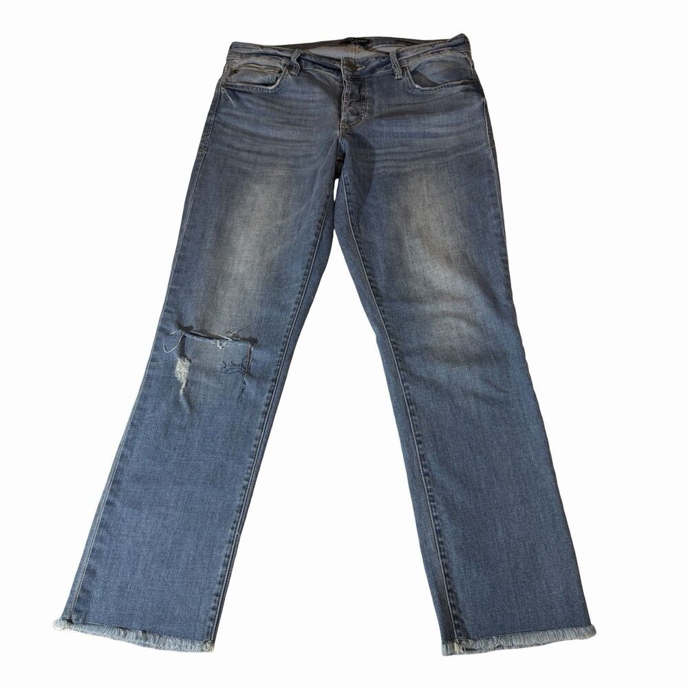 Dear John Jeans Women's Sz 28 Medium Wash Erin Slim Straight Ankle Crop Raw Hem